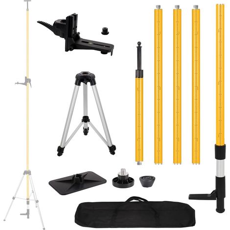 Barre de nivellement laser télescopique avec trépied extensible jusqu'à 3,6 m avec support laser 1/4" x 20", avec écrou adaptateur 5/8"-11 (1/5)