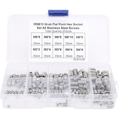 200 vis sans tête à six pans creux en acier inoxydable à pointe plate pour instruments de précision M3/M4/M5/M6/M8 (1/5)