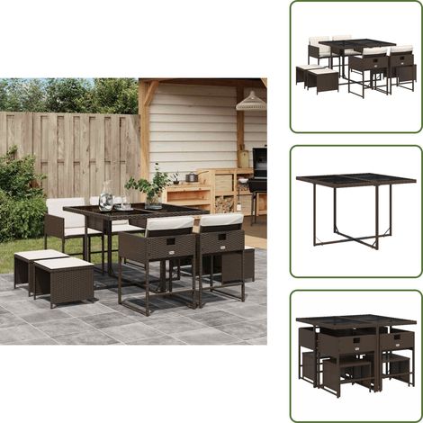 Cuscini da giardino - vidaXL Set da Pranzo da Giardino 9pz con Cuscini Marrone in Polyrattan - Rattan PE