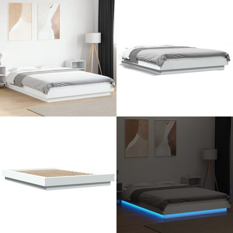Estructura de cama con LED madera ingeniería blanco 135x190 cm - Estructura de cama - Cama con luz RGB