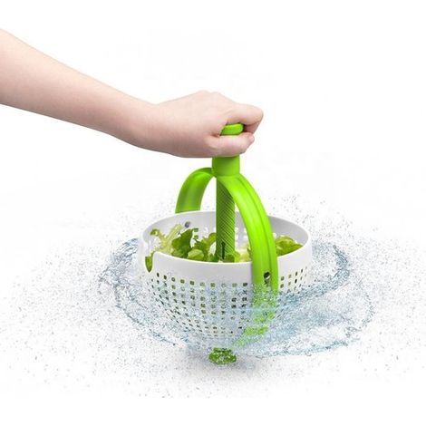 Centrifuga e scolapasta 2 in 1 per insalata, frutta, verdura e lattuga, facile da usare, pieghevole, bianco/verde (1/4)