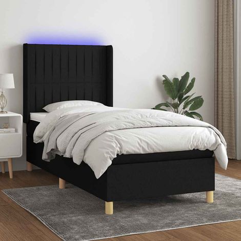 Cama box spring colchón y luces LED tela negro 90x190 cm (1/5)