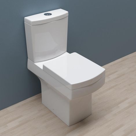 Biubiubath Square Close Coupled Toilet Dual Flush Cistern Soft Close Seat WC Pan Ceramic White (1/5)