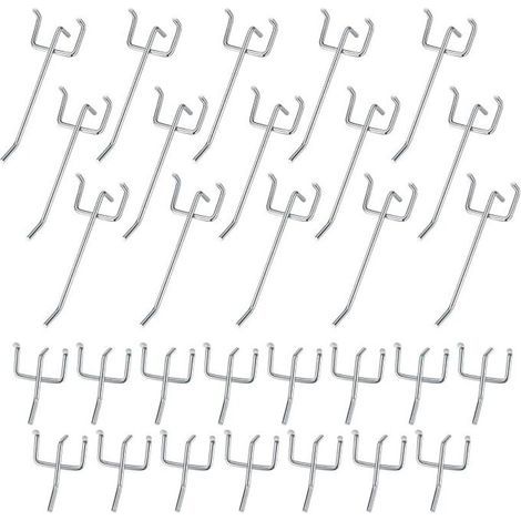 Lntyq 30 Pièces Crochets pour Panneaux Perforés, Crochets pour Panneau Perforé Porte Mural, Crochets Muraux pour Organiser Outils Établi Rayonnages de Magasins - 10cm/5cm (1/5)