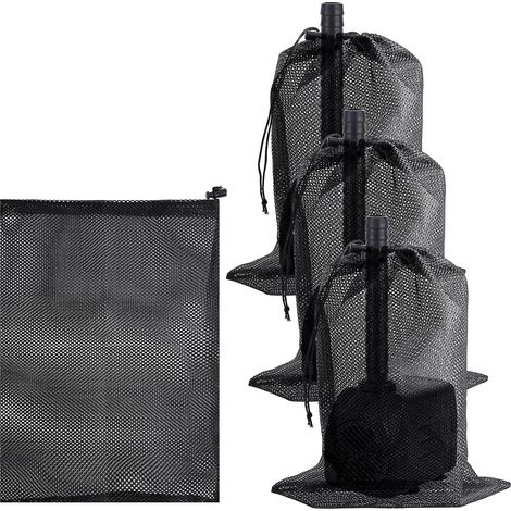 Lot de 3 sacs en filet pour filtre de pompe - 30 x 40 cm - Couvercle de pompe de bassin - Sac filtrant pour aquarium - Sac filtrant avec cordon de serrage pour filtre de bassin de jardin, pompe (1/5)