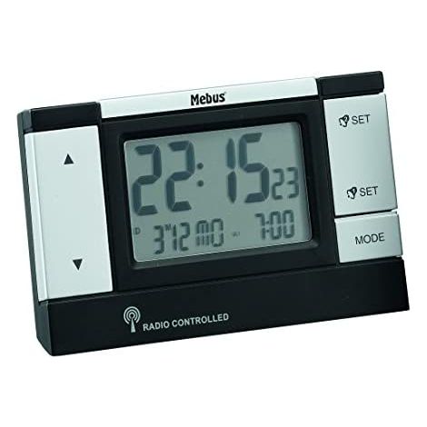 Mebus 51059 Negro, Plata - Despertador (Negro, Plata, LCD, 2 líneas, 120 mm, 75 mm)
