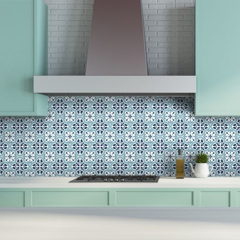 Sticker Mural Carrelage adhésif Cuisine Salle de Bain - 24 STICKERS CARREAUX DE CIMENT AZULEJOS CATANISA - 24stickers10x10cm (1/5)