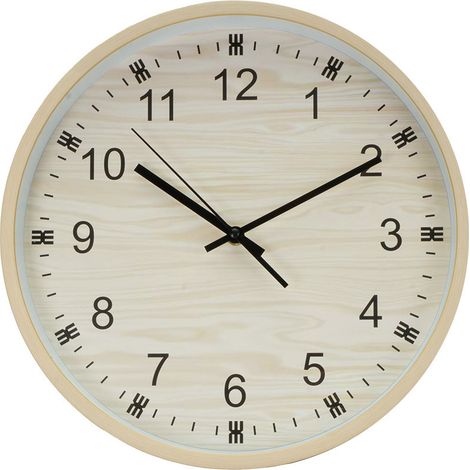 "Kiwi" Wanduhr Ø35x5cm mit Dauerlaufzeigern in heller Holzfarbe (AA-Batterie nicht enthalten) (1/2)