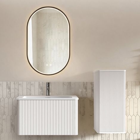 Mobile bagno con lavabo, colonna laterale e specchio LED, bianco DESVIAE (1/5)