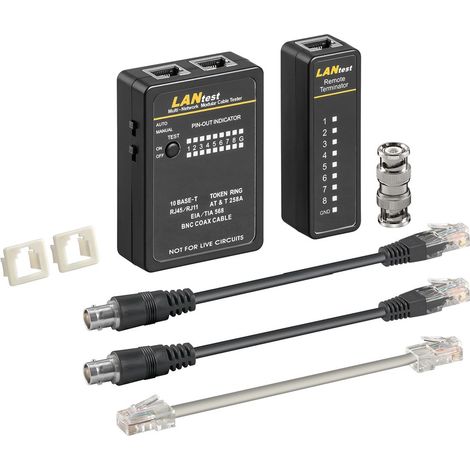 Netzwerk-Kabeltester-Set, zur Prüfung von Netzwerk-Verbindungen mit CAT 5, CAT 6 oder CAT 7 und ISDN.
