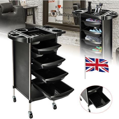 Hairdresser Trolley Salon Hairdressing Trolley with 4 Drawers Beauty Storage Cart Side Tray Hair Dryer Holder on Wheels Spa Barber