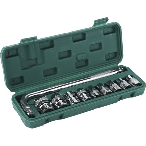 Jeu de 10 douilles 1/2 pouce, 9 tailles, acier carbone électrolytique anticorrosion, outil de réparation automobile professionnel (1/5)