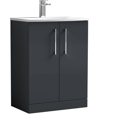 Balterley Contemporary Bathroom 2-Door Floor-Standing Curved Basin Vanity Unit, Dark Grey, 600mm (1/4)