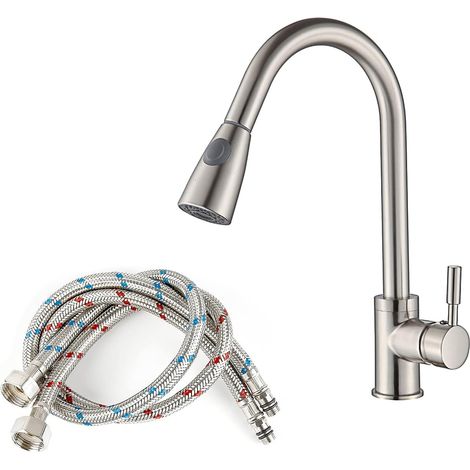 Robinet de cuisine extensible avec douchette, mitigeur pivotant à 360° en acier inoxydable SUS304 pour évier