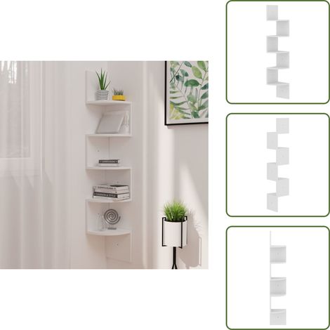 Étagère d'angle murale Blanc 19x19x123 cm Bois d'ingénierie - Etagere Murale - Étagère D'angle - Rangement Mural - Décoration Murale - Bibliothèque Murale (1/5)