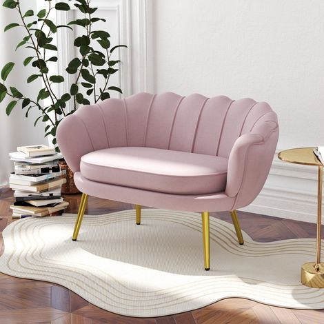 Divanetto 2 Posti in Tessuto Effetto Velluto, Piccolo Divanetto Vintage con Braccioli, Moderno, Seduta Imbottita per Camera da Letto e Soggiorno, 130x77x77cm, Rosa (1/5)
