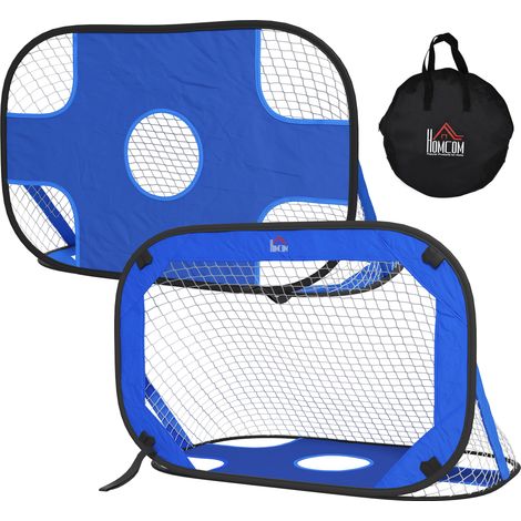 Buts football escamotables, pliables, design bleu, lot 2 mini-butss, dimensions 123 x 80 x 80 cm, filet, mobiles, sac transport (1/5)