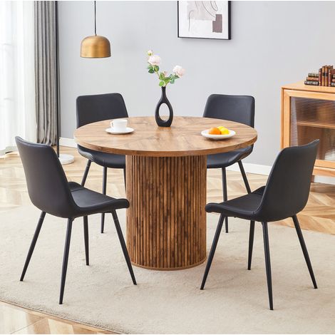 MEUBLIV Table ronde 100 cm noire – plateau MDF bois, 4 places (1/5)