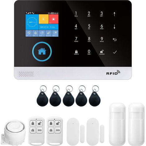 Sistema de alarma inalámbrico WIFI de 433 MHz + 4G con marcación automática, pantalla LCD, sensores de puerta y de movimiento PIR, aplicación móvil y control remoto. (1/5)