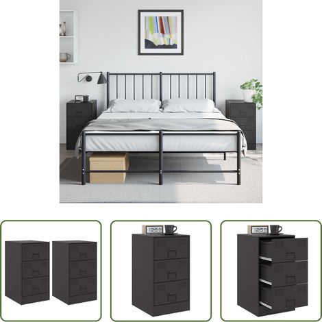 vidaXL Schrank - Nachttische 2 Stk. Schwarz 34,5x39x62 cm Stahl (1/5)