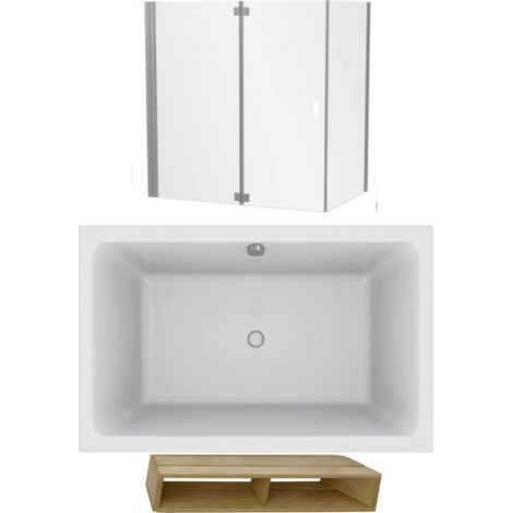 Baignoire bain douche JACOB DELAFON Capsule, compacte + pare bain en angle 140 x 90 cm