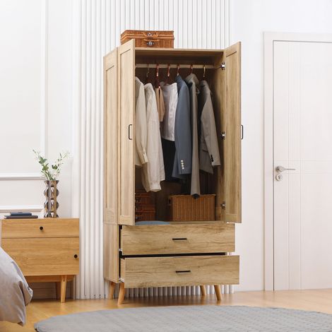 Armoire à vêtements armoire de rangement 2 portes et 2 tiroirs avec tringle - 80 x 54 x 180 cm (1/5)