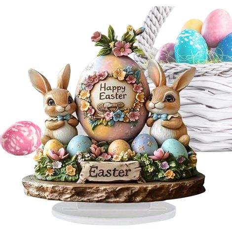 Signe de table de Pâques, Signe supérieur de la table de Pâques Ornement de Décorations de bureau acrylique 2D pour la maison, ornement de plateau à titres d'oeuf de lapin printa (1/5)
