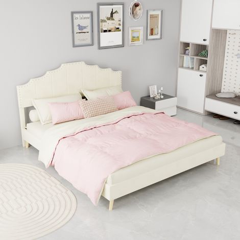 Bett Doppelbett Bettgestell Schlafbett 160x200 Stoff OKMYHOME (1/5)