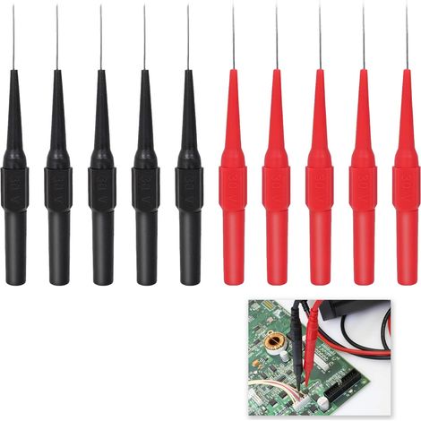Für 10-teilige Multimeter-Prüfspitzen, 0,7-mm-Prüfspitzen, Edelstahl-Prüfklemmen mit Schutzhülle, ideal für elektrische Messungen und Kfz-Reparaturen