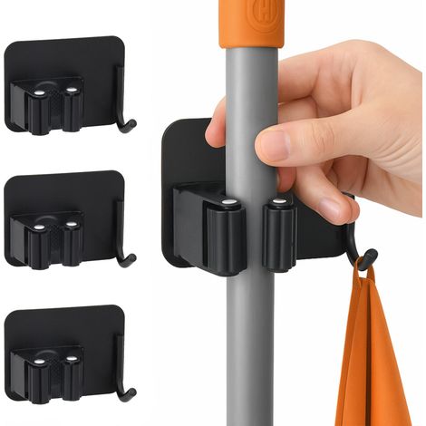 4x Gerätehalter Besenhalter Selbstklebend Schwarz Gartengerätehalter (1/5)