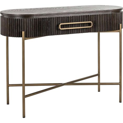 Console élégante Luxor avec tiroir pratique - Bois foncé et bronze élégant (1/5)
