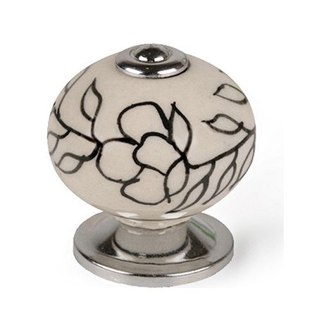 Blíster con 4 pomos redondos para mueble (porcelana) acabado blanco flor mod.e504 ø40mm REI (1/4)