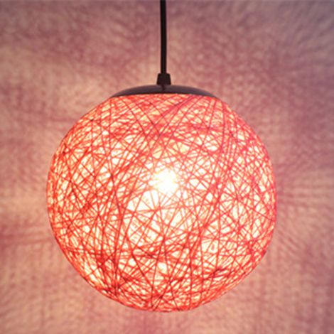 Pendelleuchte Moderne Ø15cm Runde Lampenschirme E27 Handgewebte Rattan-Rankenkugel Hängelampe für Küche Wohnzimmer Esszimmer Cafét Bars (Rosa)