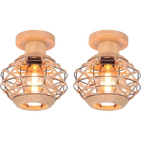 royaluxe- 2PCS-Plafonnier Vintage , E27 Lampe De Plafond Rétro, Abat-Jour Cage En Ficelle Métallique Ø20CM,Pour Salon Salle Chambre (1/5)