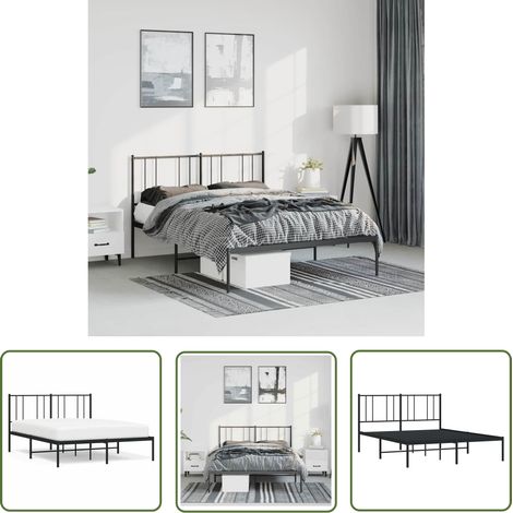 The Living Store Cadre de lit métal sans matelas avec tête de lit noir 150x200cm - Cadre De Lit - Lit Double - Lit Metal - Literie - Meuble Chambre (1/5)