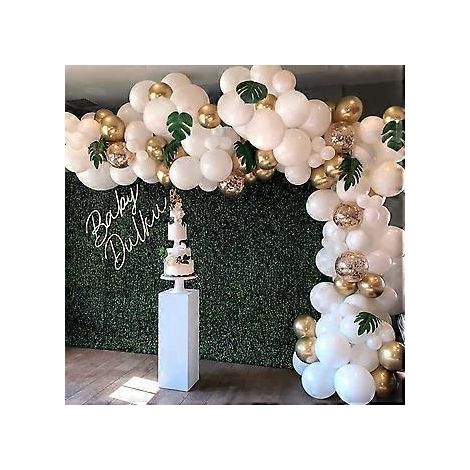 Guirlande de ballons, kit d'arche de ballons vert sauge avec ballons blancs et dorés et ballons confettis pour une décoration d'anniversaire sur le thème de la jungle, une baby shower, un mariage ou u (1/5)