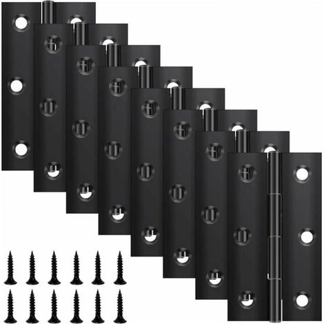 YMYNY 8 Pack Folding Hinges, 68 mm × 38 mm, Black Stainless Steel Hinge, Piano Hinge, Small Hinge, Door, Window, Cabinet Hinge with 48 Screws