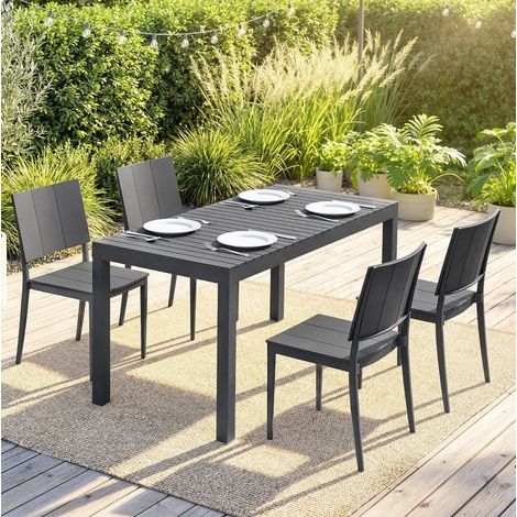 Set da giardino 5 pezzi con tavolo e sedie impilabili, grigio scuro HAVRYA (1/4)