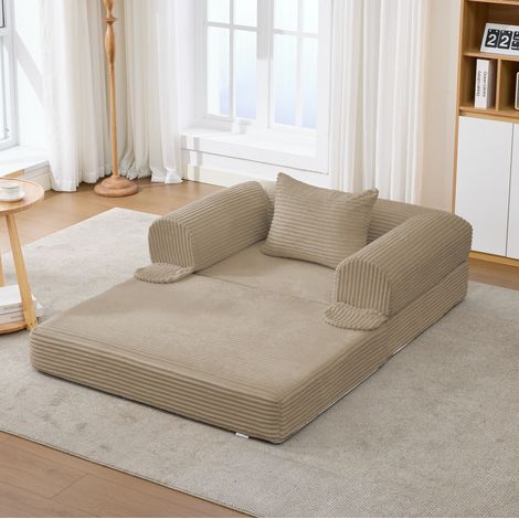 Set de sofá modulaire marrón en tissu capitonné con pana acanalada y acolchado de alta densidad (1/5)