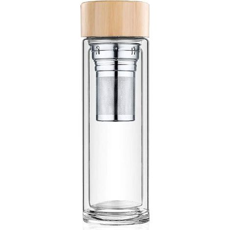 Bouteille À Thé - Double Paroi En Verre Borosilicaté Avec Infuseur Intégré - Pour Infusion De Thé En Vrac Et Fruits - 500 Ml (1/5)