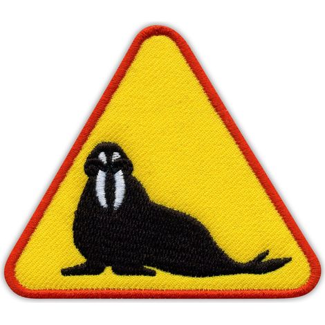 Parche/Insignia/Emblema Bordado con Señal de Advertencia - Morsa - Reverso Autoadhesivo