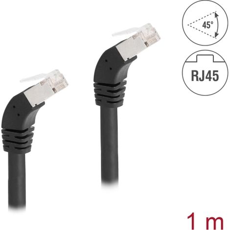 Delock Cable de red RJ45 Cat.6A S/FTP acodado 45Â° hacia abajo 1 m negro