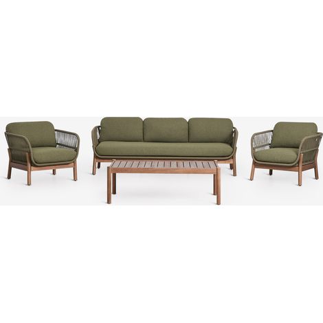 Set da giardino con divano 3 posti, 2 poltrone e tavolino in legno di acacia e corda intrecciata Karvia SKLUM (1/5)