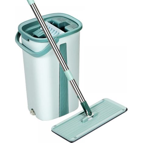 Wischmopp- und Eimer-Set - JINFGERNE - 2 Mikrofasertücher, kompaktes Design mit abnehmbarem Kopf für effiziente und bequeme Reinigung in allen Bereichen (1/5)