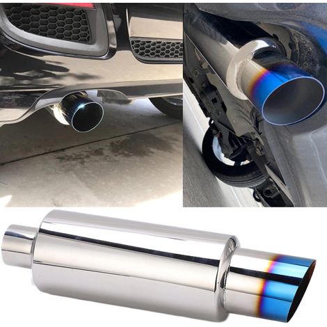 Silencieux D'échappement, Silencieux D'échappement Bleu 2in‑Entrée 3in‑Sortie Silencieux en Acier Inoxydable Coton Universel (1/5)