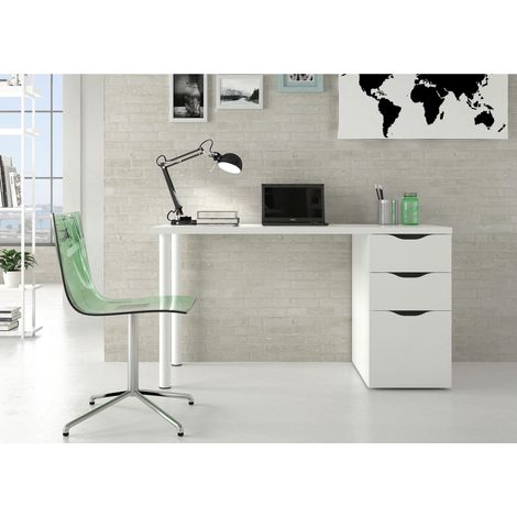 Scrivania Bianco 140x60 Cassetti Cassettiera Porta Pc Computer da Ufficio Camera (1/5)