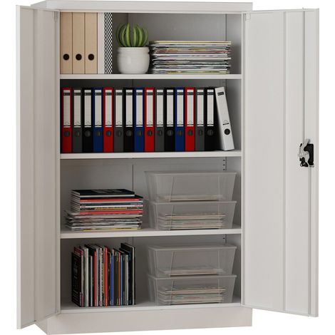 MIDORI® Aktenschrank Büroschrank Metallschrank Flügeltürenschrank Lagerschrank 3 Böden Grau (1/5)