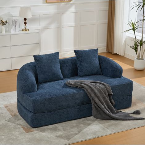 Divano letto 2 posti 2-in-1 in ciniglia blu navy, pieghevole, con 2 cuscini DESVIAE (1/5)