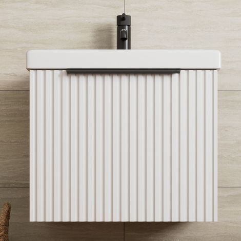 Fluted 500mm Bathroom Vanity Unit Basin Wall Hung Cupboard Soft Close Matt White (1/5)
