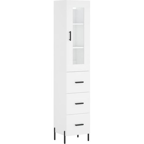 Aparador buffet cómoda mueble mueble de almacenamiento organizador cocina salón salón alto 34,5 x 34 x 180 cm madera contrachapada blanco 020032422